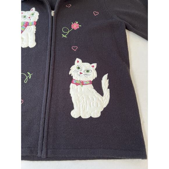 VTG Allison Daley Women SM Black Pink Zip Up Sweater Crazy Cat Lady - Picture 5 of 12